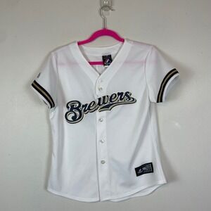 Milwaukee Brewers Prince Fielder 28 Majestic Baseball Jersey Women's Medium‎